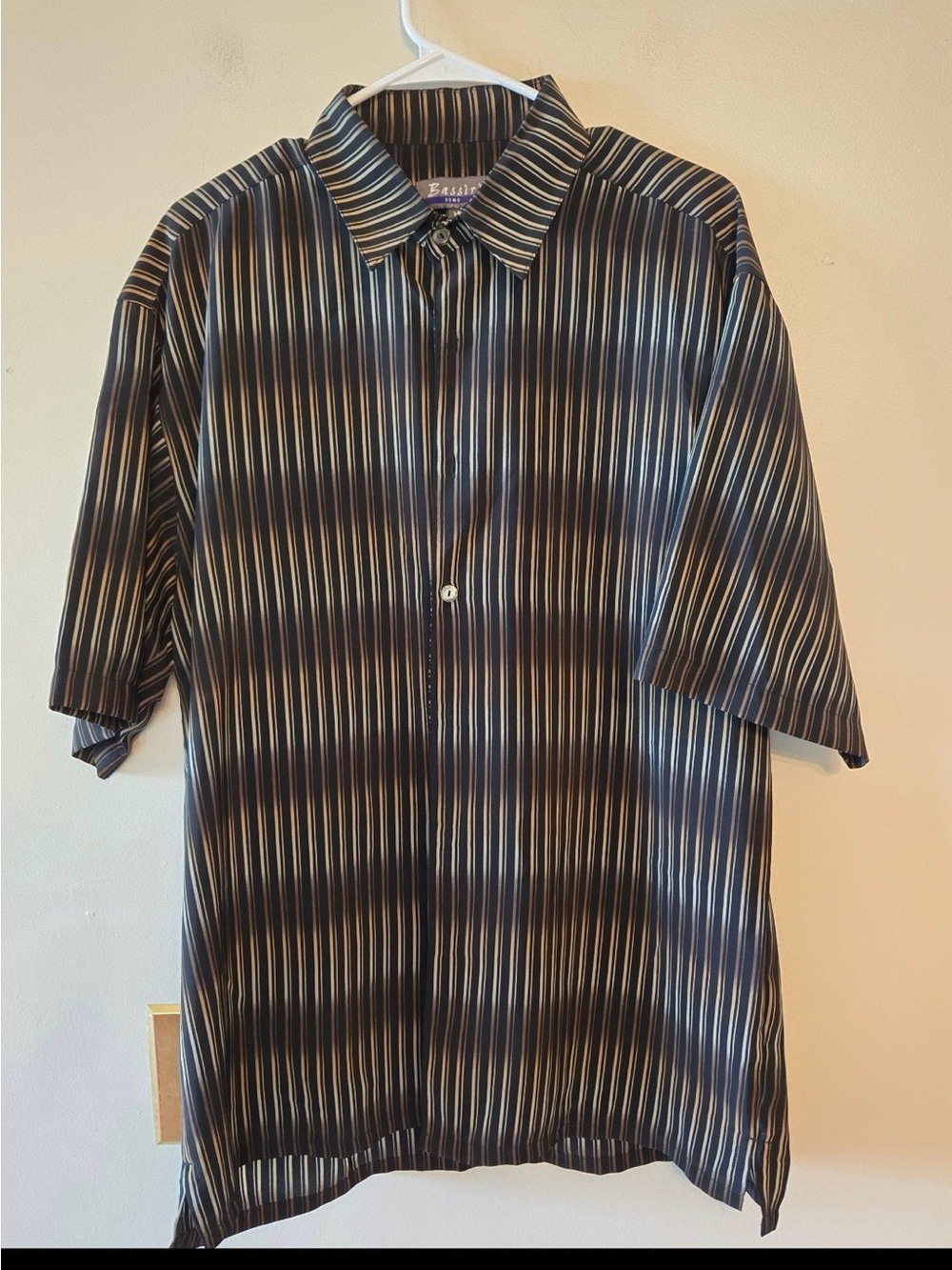 Bassiri Uomo Mens Button Up Shirt medium Abstract Stripes Pattern Short Sleeve